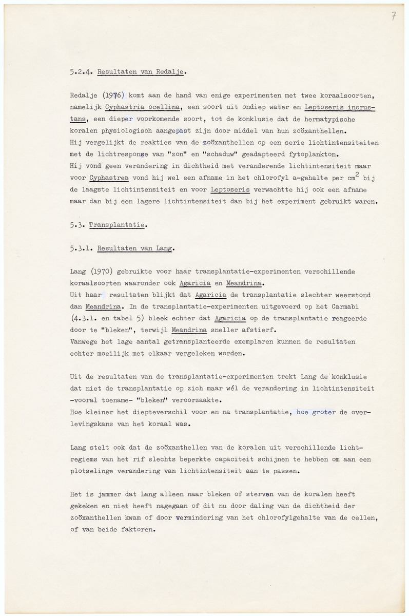 Grootte, Dichtheid en Chlorophylgehalte van de zooxanthellen van de koralen Agaricia agaricites en Meandrina meandrites - New Page
