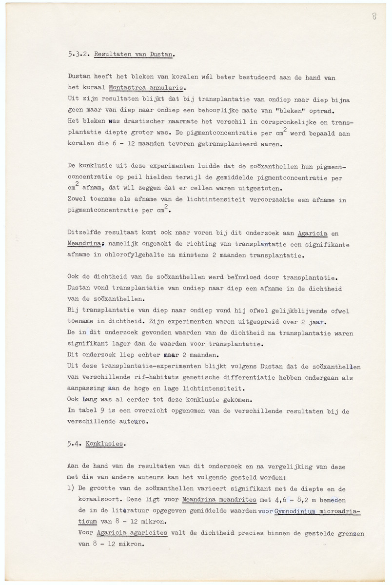 Grootte, Dichtheid en Chlorophylgehalte van de zooxanthellen van de koralen Agaricia agaricites en Meandrina meandrites - New Page