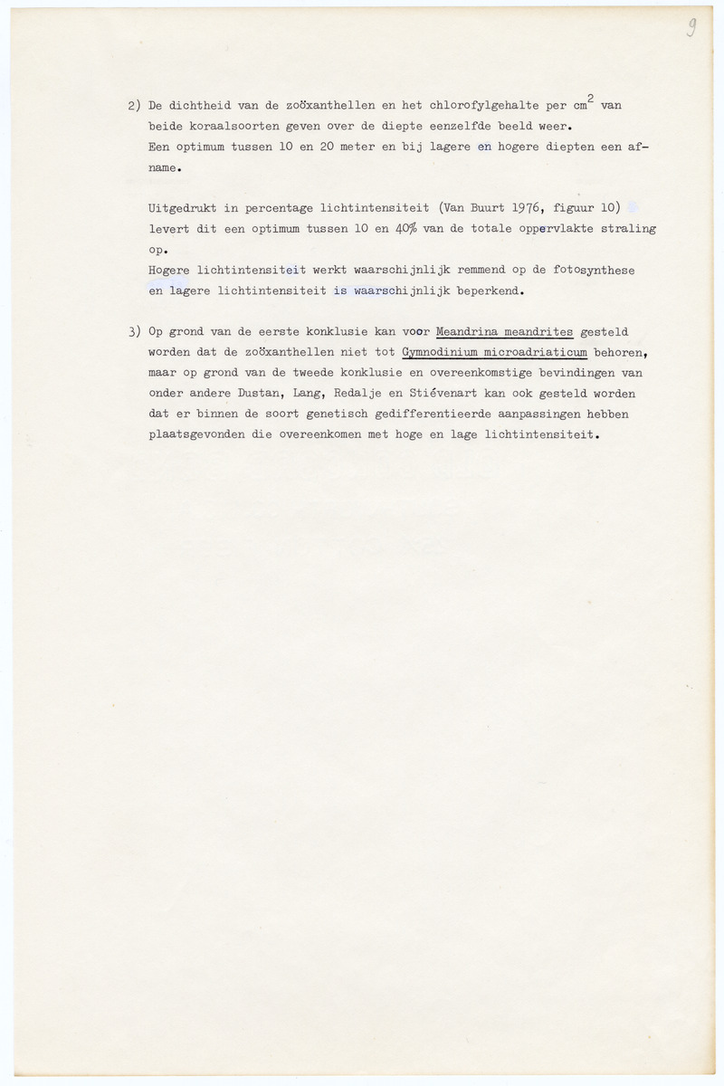 Grootte, Dichtheid en Chlorophylgehalte van de zooxanthellen van de koralen Agaricia agaricites en Meandrina meandrites - New Page