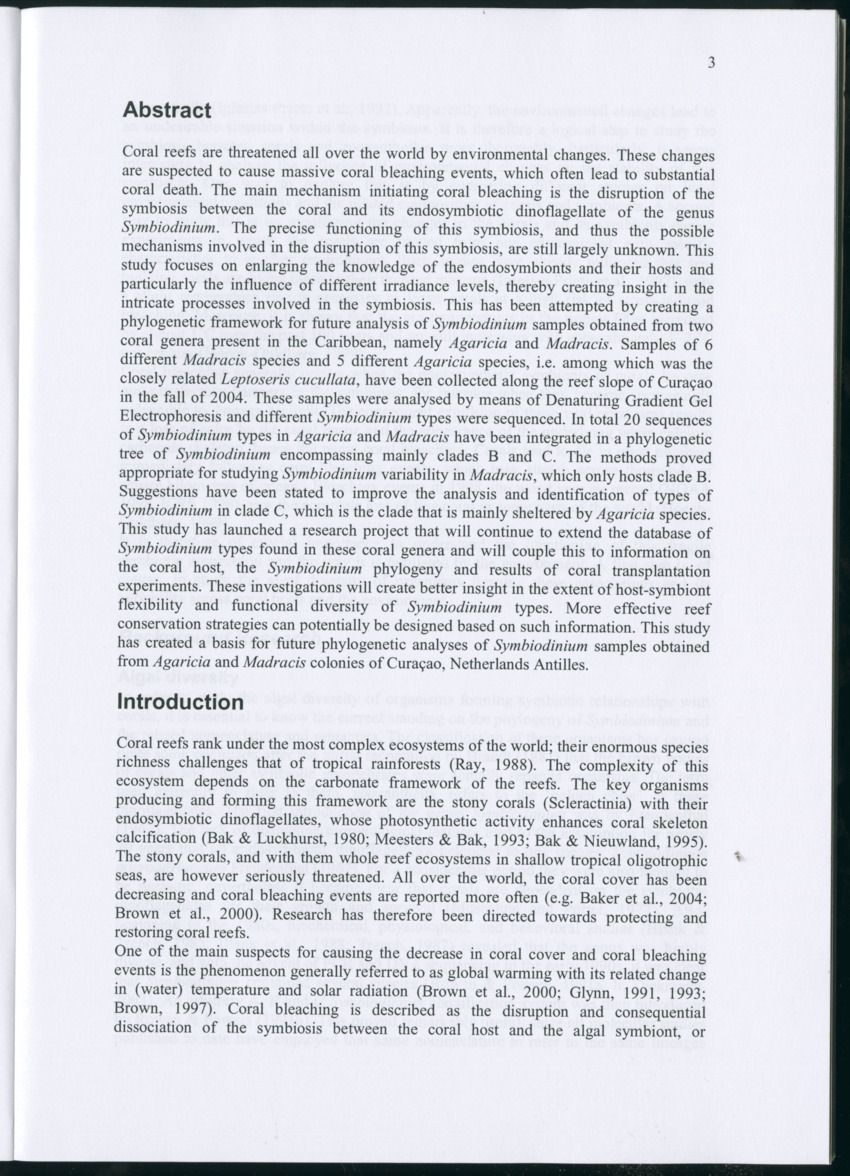 Genetic Variation of Symbiodinium along a Caribbean reef slope - New Page