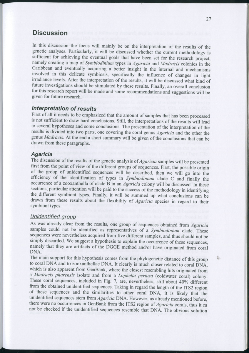 Genetic Variation of Symbiodinium along a Caribbean reef slope - New Page