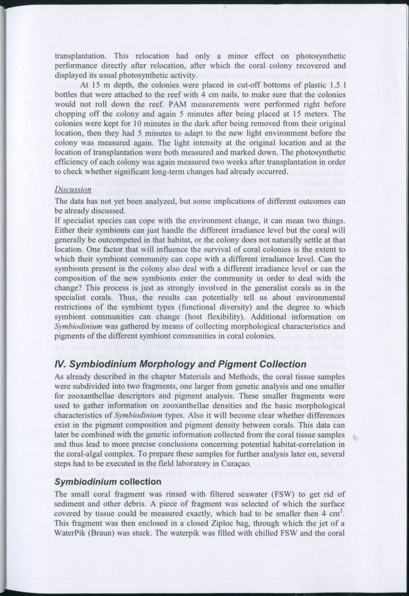 Genetic Variation of Symbiodinium along a Caribbean reef slope - New Page