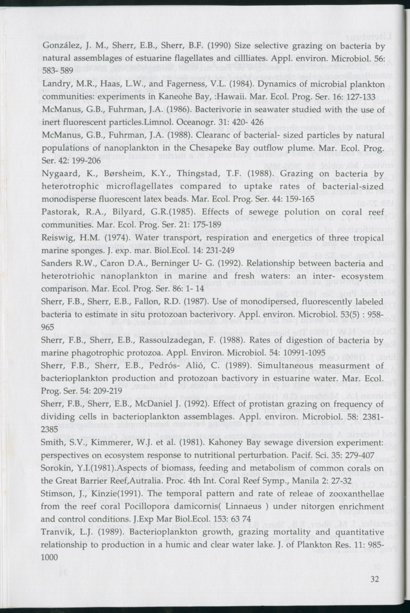 Aspecten van begrazing door heterotrofe nanoflagellaten op bacteriën in het pelagiaal boven koraalrif in relatie tot antropogene vervuiling - New Page