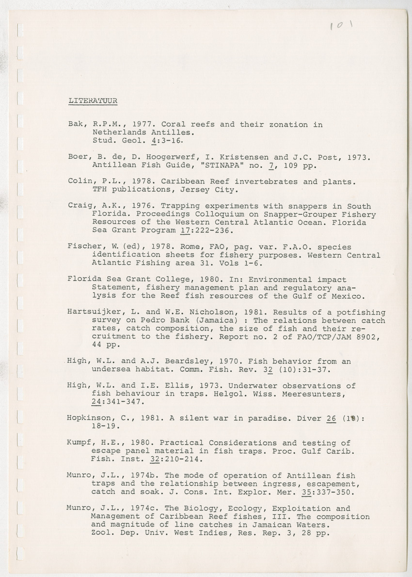 z Kanastervisserijonderzoek op Bonaire, Nederlandse Antillen - New Page