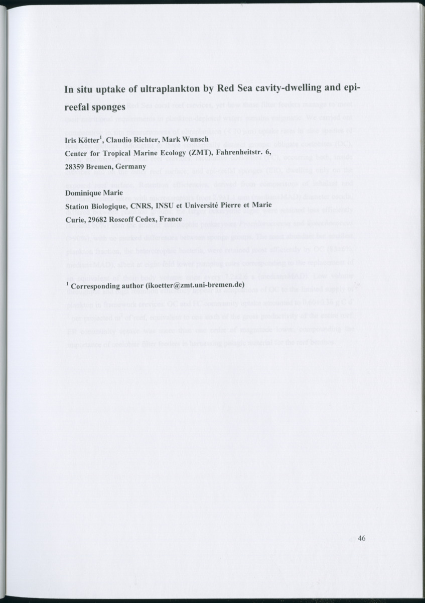 Feeding ecology of coral reef sponges - New Page