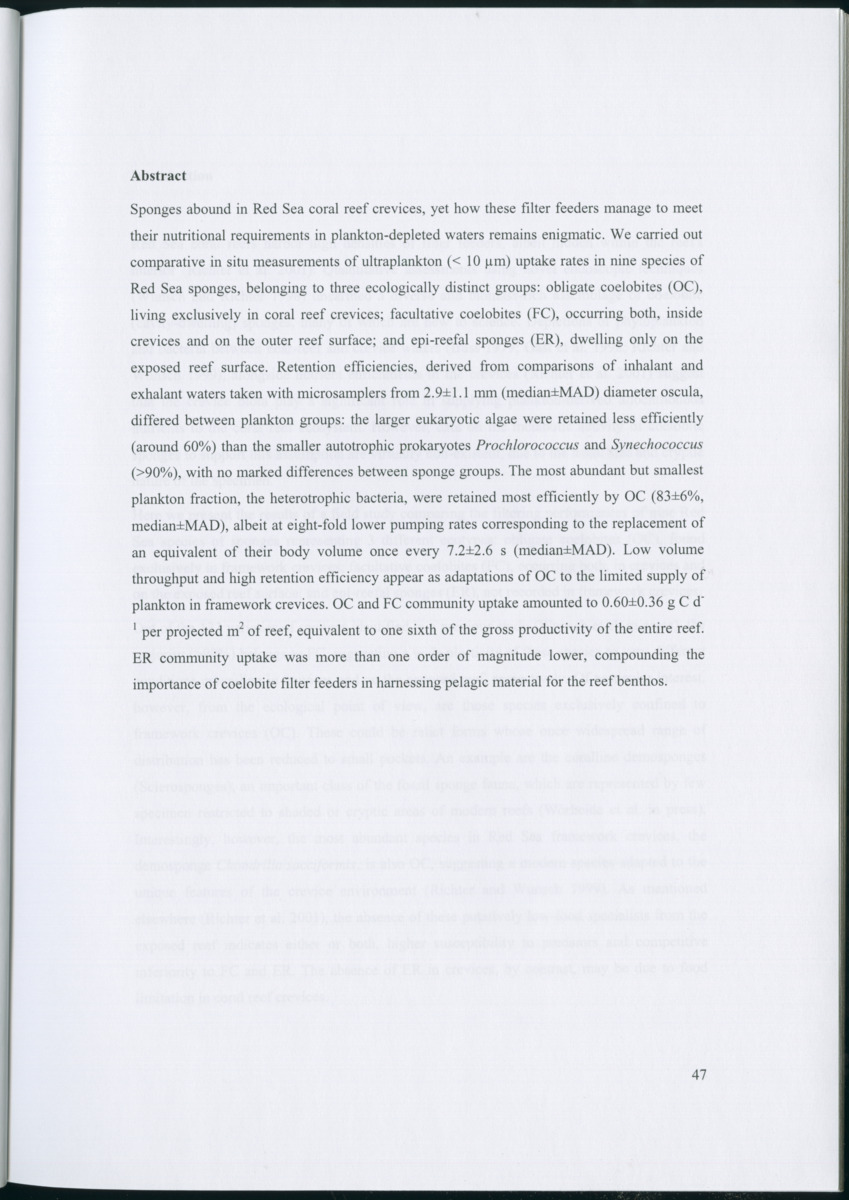 Feeding ecology of coral reef sponges - New Page