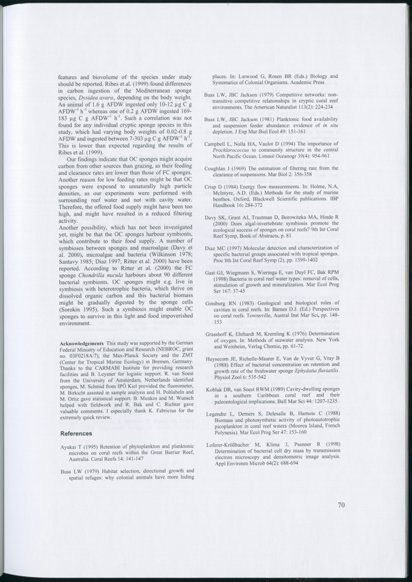 Feeding ecology of coral reef sponges - New Page