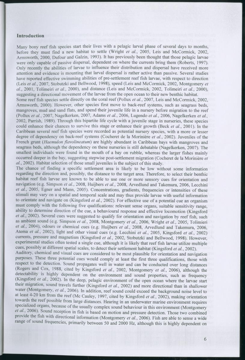z Habitat selection of post-settlement stage French grunts (Haemulon flavolineatum) - auditory , chemical, and visual cues - New Page