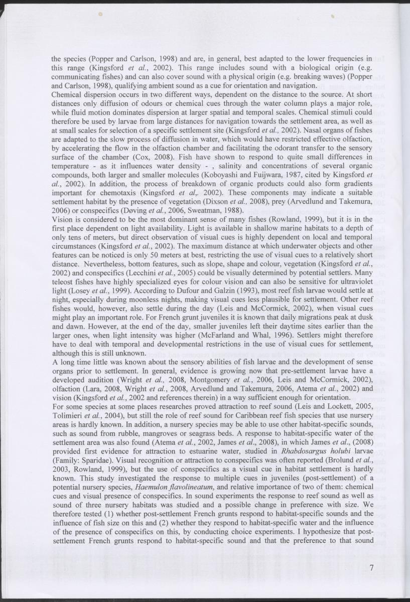 z Habitat selection of post-settlement stage French grunts (Haemulon flavolineatum) - auditory , chemical, and visual cues - New Page