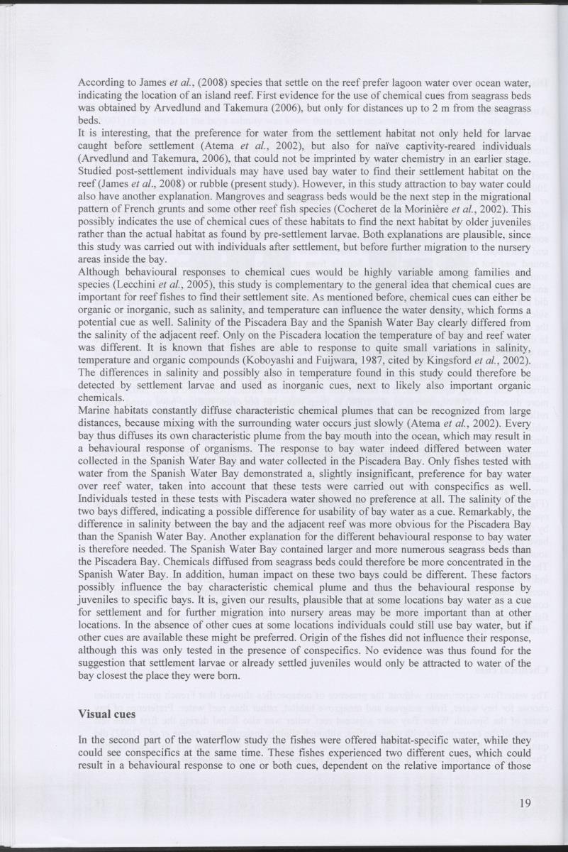 z Habitat selection of post-settlement stage French grunts (Haemulon flavolineatum) - auditory , chemical, and visual cues - New Page