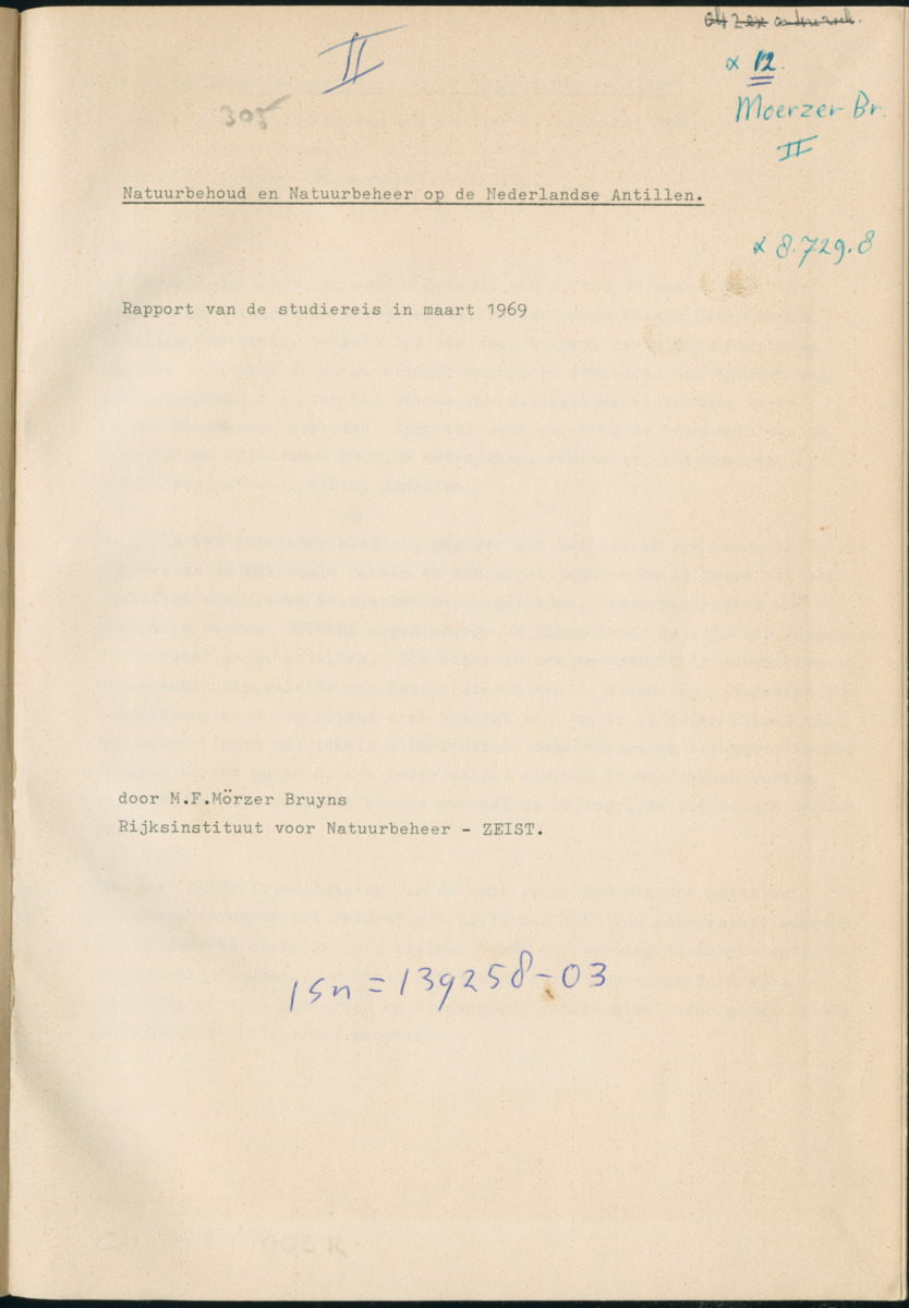 Z Natuurbehoud en Natuurbeheer op de Nederlandse Antillen. - Rapport van de studiereis in maart 1969 - New Page