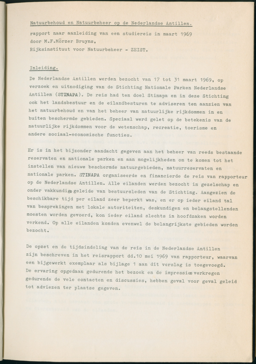 Z Natuurbehoud en Natuurbeheer op de Nederlandse Antillen. - Rapport van de studiereis in maart 1969 - New Page