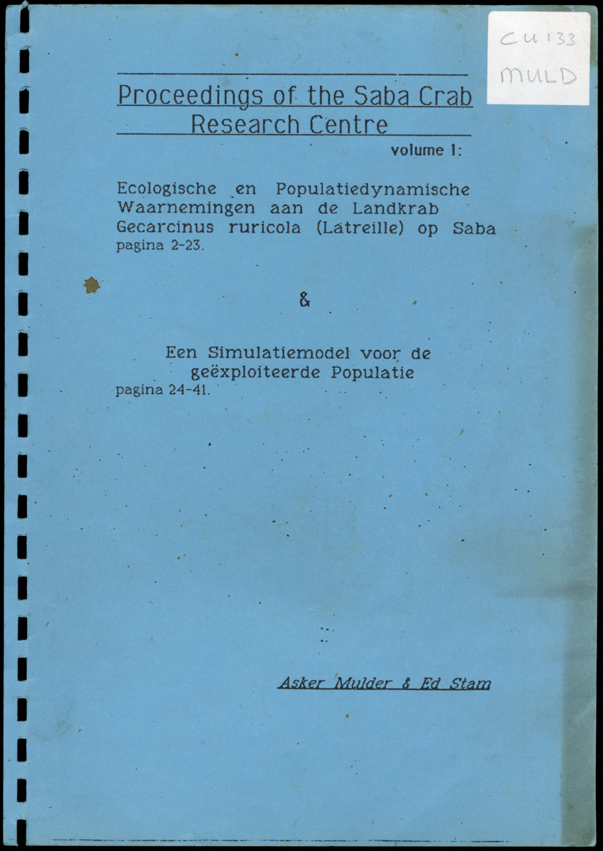 Ecologische en populatiedynamische waarnemingen aan de landcrab Gecarcinus ruricola (Latreille) op Saba & Een simulatiemodel voor de geëxploiteerde populatie - New Page