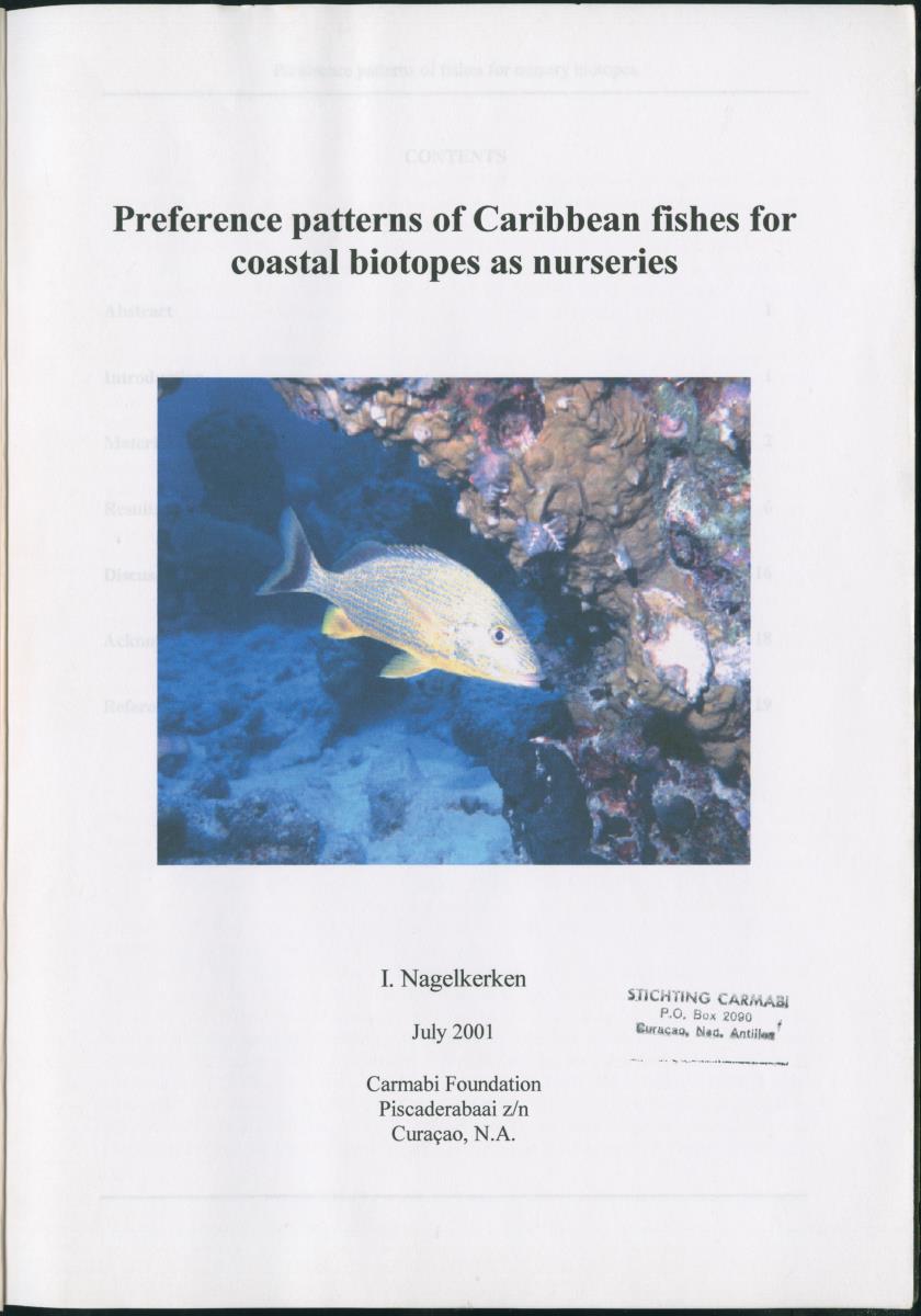 Z  Preference patterns of Caribbean fishes for coastal biotopes as nurseries - New Page