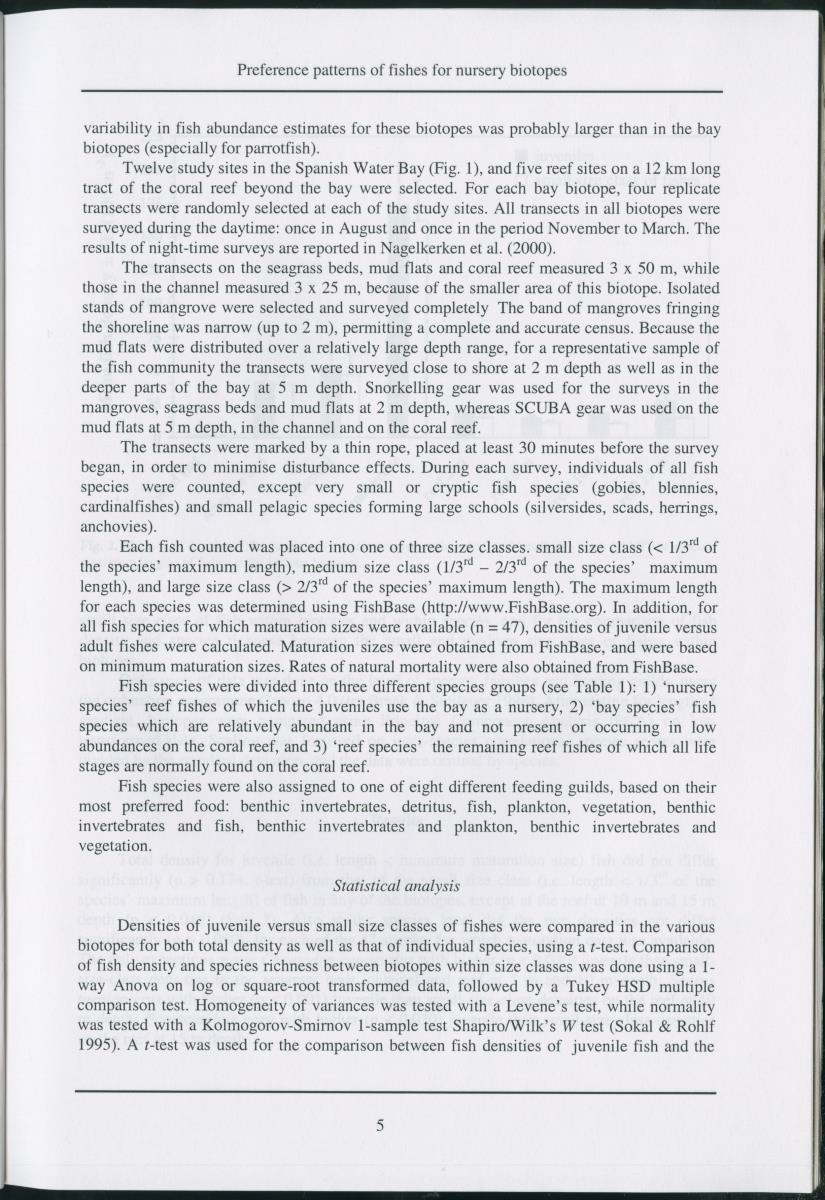 Z  Preference patterns of Caribbean fishes for coastal biotopes as nurseries - New Page