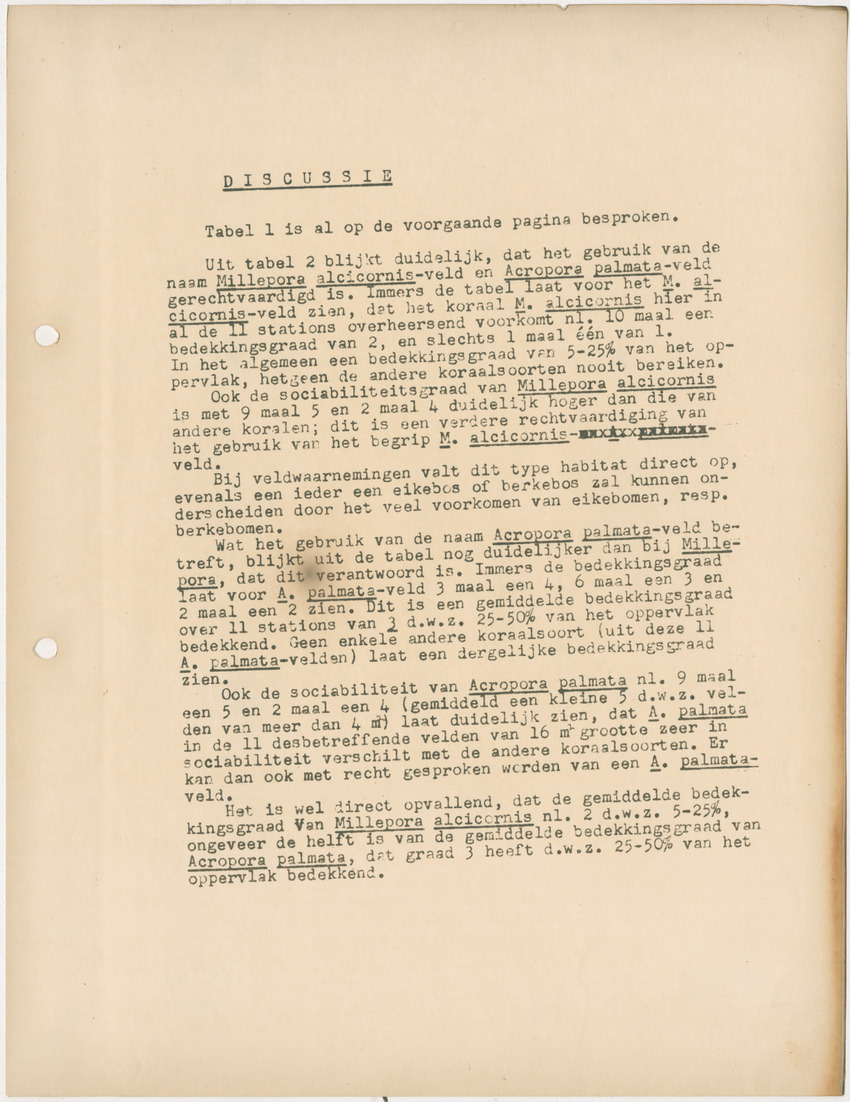 Voorlopig verslag van doctorale studie van W. Nagelkerken over de verschillen tussen Acroporetum-Milleporetum - New Page