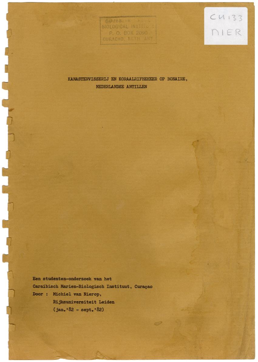 Kanastervisserij en koraalrifbeheer op Bonaire, Nederlandse Antillen - New Page