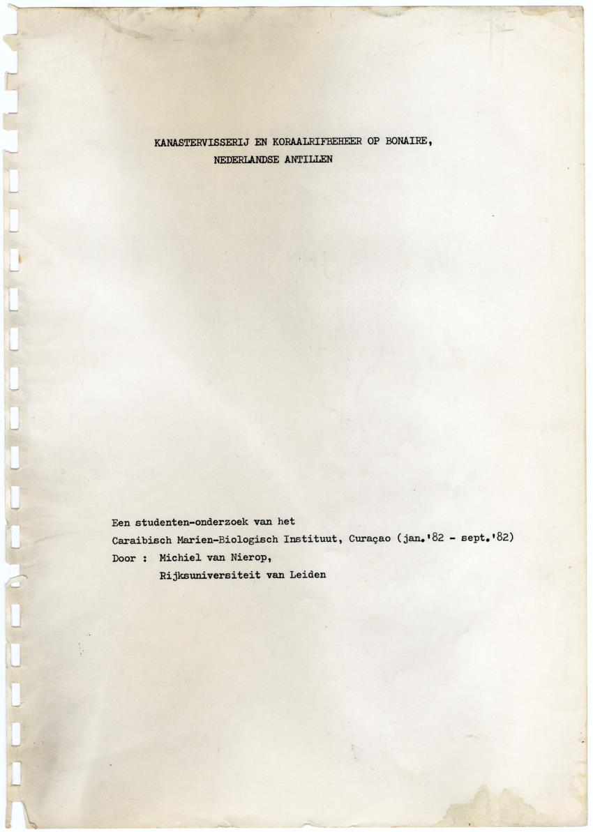 Kanastervisserij en koraalrifbeheer op Bonaire, Nederlandse Antillen - New Page
