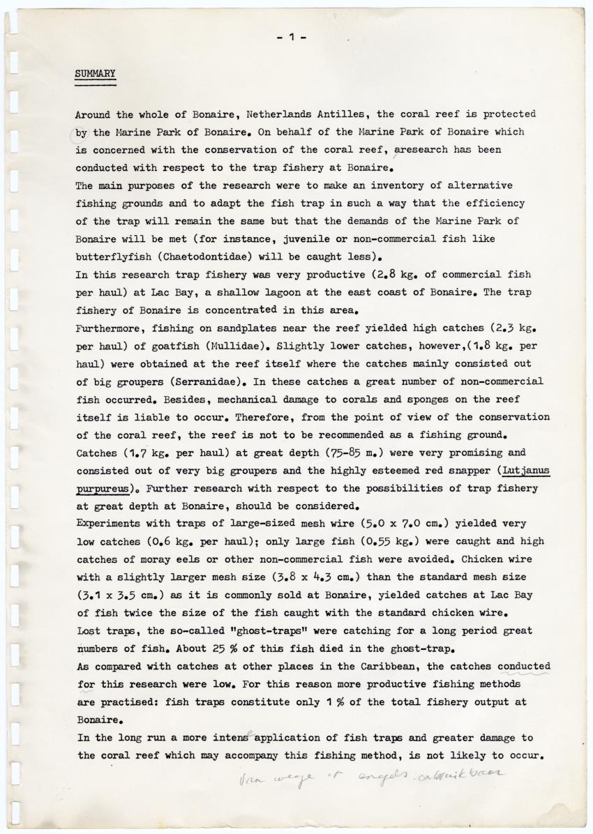 Kanastervisserij en koraalrifbeheer op Bonaire, Nederlandse Antillen - New Page
