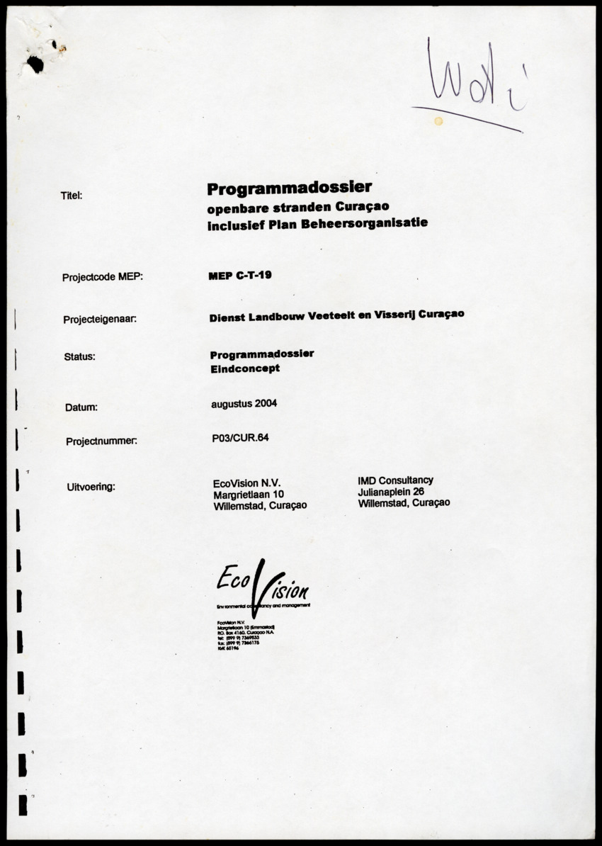 Programmadossier openbare stranden Curacao inclusief Plan Beheersorganisatie - New Page