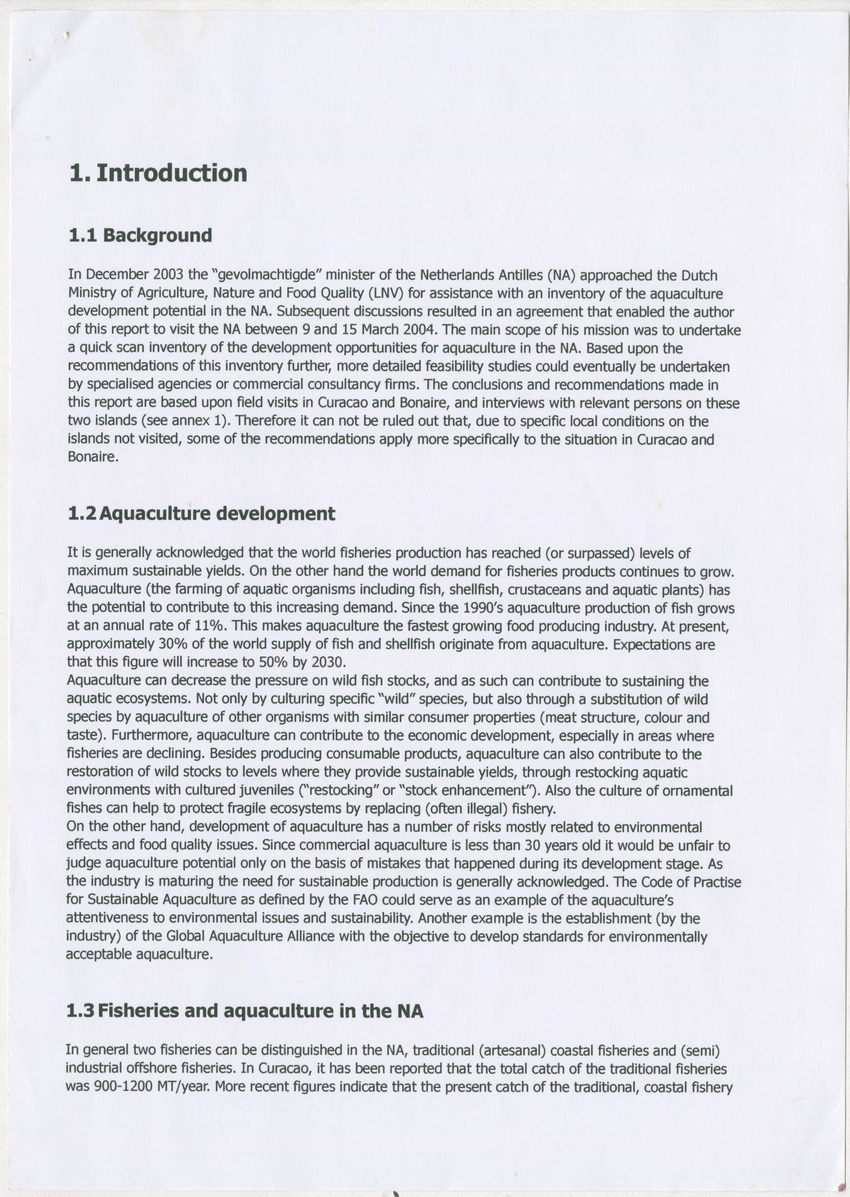 Aquaculture in the Netherlands Antilles - Quick scan of the development potential - New Page