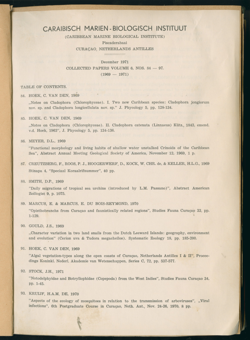 Carmabi Collected Papers Volume 6 - Nos. 84-97, 1969-1971 - New Page