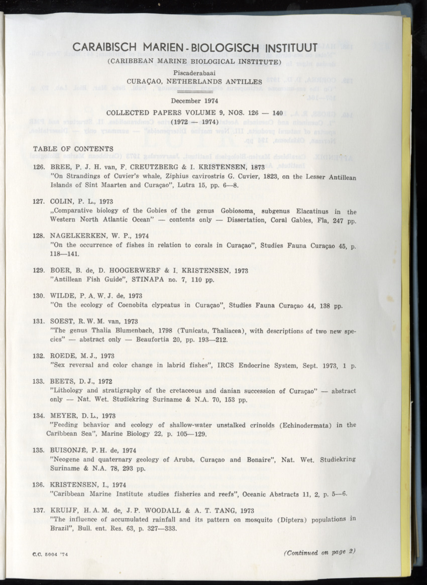 Carmabi Collected Papers Volume 9 - Nos. 126-140, 1972-1974 - New Page