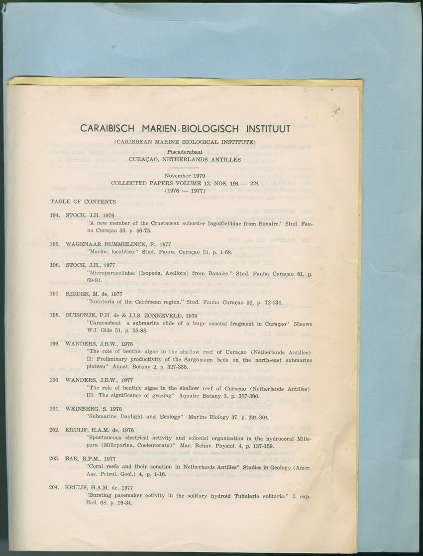 Carmabi Collected Papers Volume 12- Nos. 194-224, 1976-1977 - Page 1