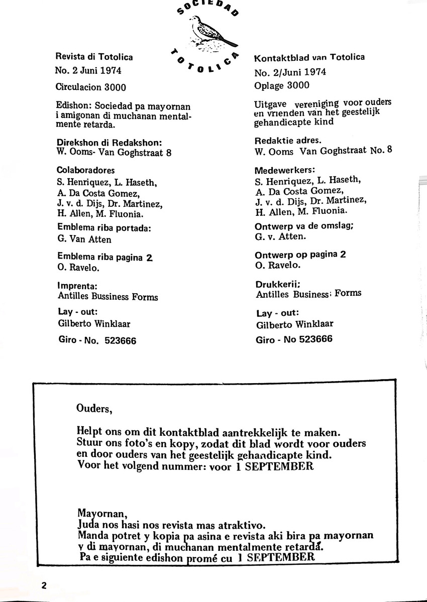 Totolica - kontaktblad vereniging van ouders en vrienden van het geestelijk gehandicapte kind - 1974-1976, nr 1-10 - New Page