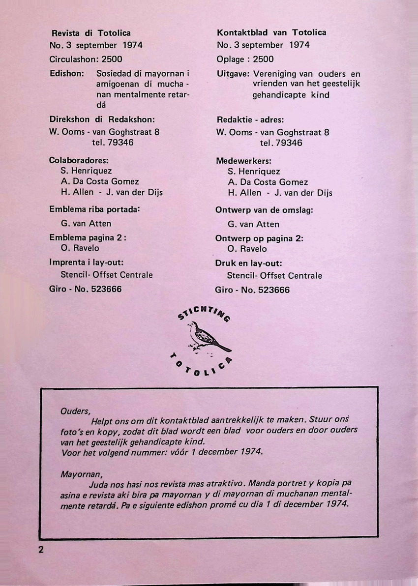Totolica - kontaktblad vereniging van ouders en vrienden van het geestelijk gehandicapte kind - 1974-1976, nr 1-10 - New Page