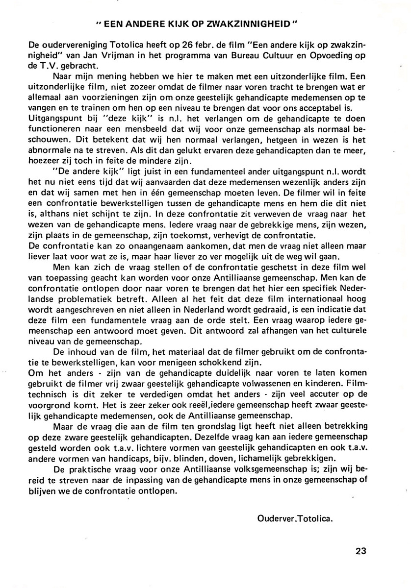 Totolica - kontaktblad vereniging van ouders en vrienden van het geestelijk gehandicapte kind - 1974-1976, nr 1-10 - New Page