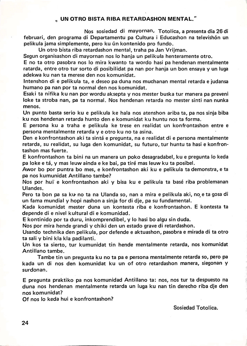 Totolica - kontaktblad vereniging van ouders en vrienden van het geestelijk gehandicapte kind - 1974-1976, nr 1-10 - New Page