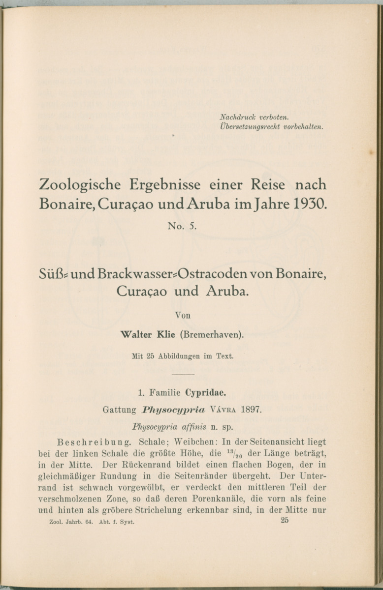 Zoologische Ergebnisse einer Reise nach Bonaire, Curacao und  Aruba im Jahre 1930 - 1. Teil - New Page