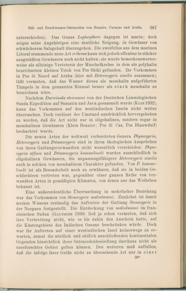 Zoologische Ergebnisse einer Reise nach Bonaire, Curacao und  Aruba im Jahre 1930 - 1. Teil - New Page
