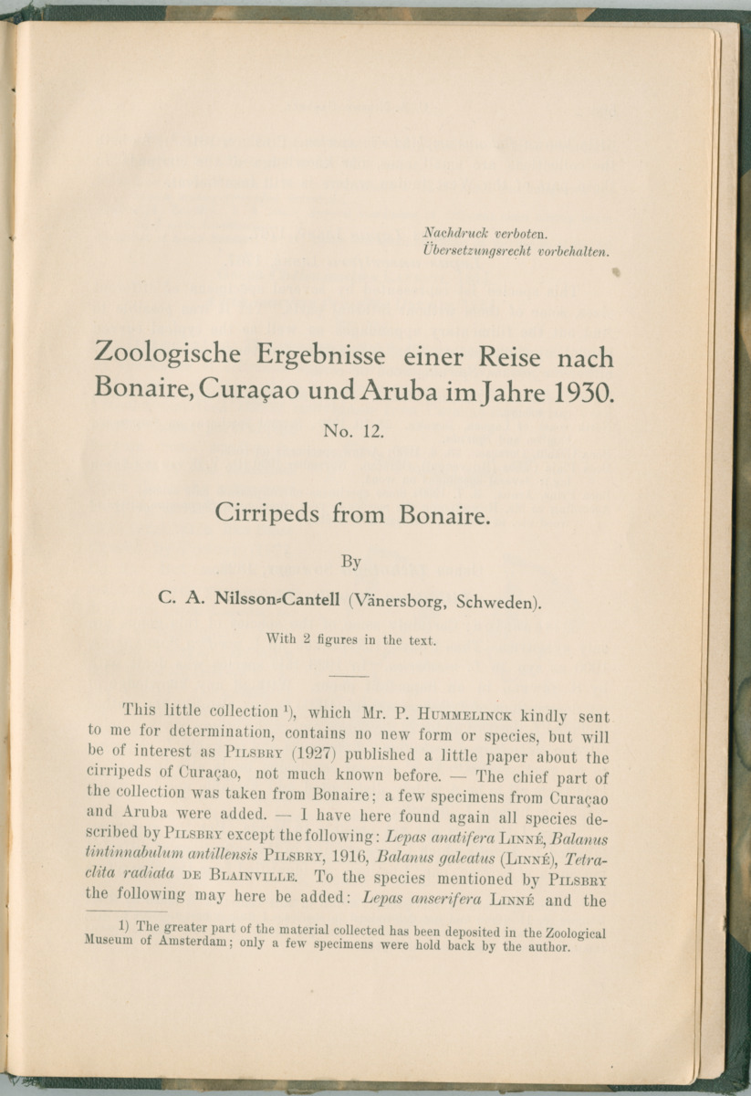 Zoologische Ergebnisse einer Reise nach Bonaire, Curacao und  Aruba im Jahre 1930 - 1. Teil - New Page