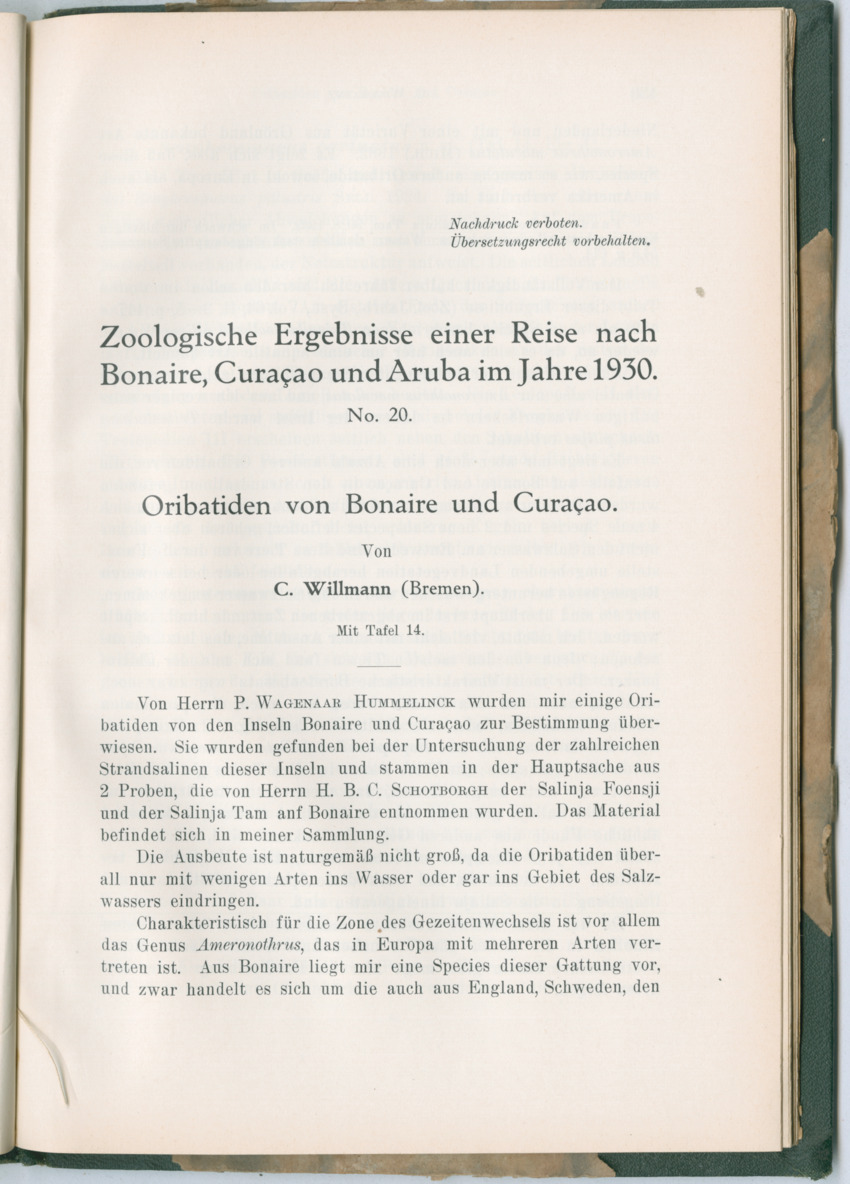 Zoologische Ergebnisse einer Reise nach Bonaire, Curacao und  Aruba im Jahre 1930 - 3. Teil - New Page