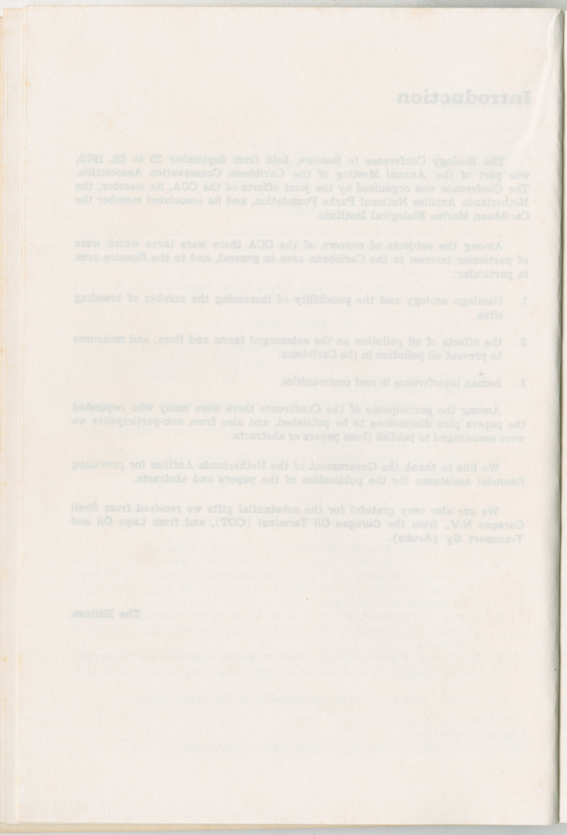 Uitgaven Stinapa - No. 11 - Ecology Conference on Flamingoes, Oil Pollution and Reefs, Bonaire 25-28 September 1975 - New Page