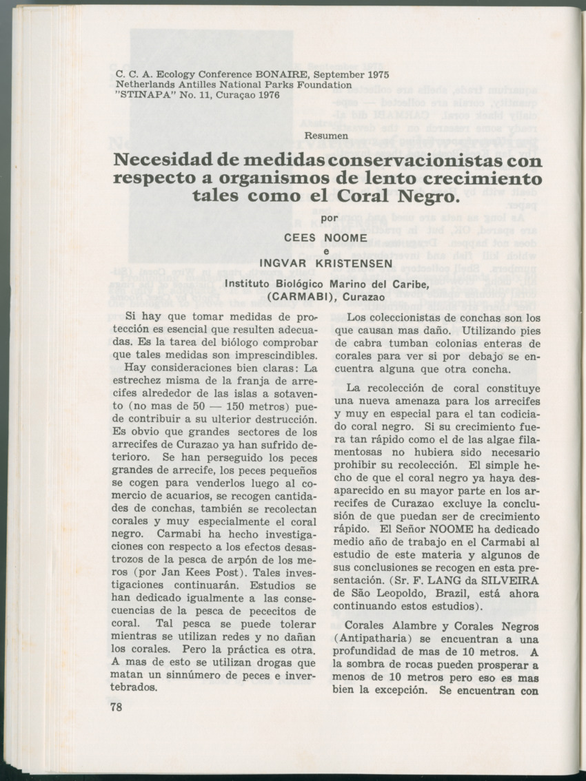 Uitgaven Stinapa - No. 11 - Ecology Conference on Flamingoes, Oil Pollution and Reefs, Bonaire 25-28 September 1975 - New Page
