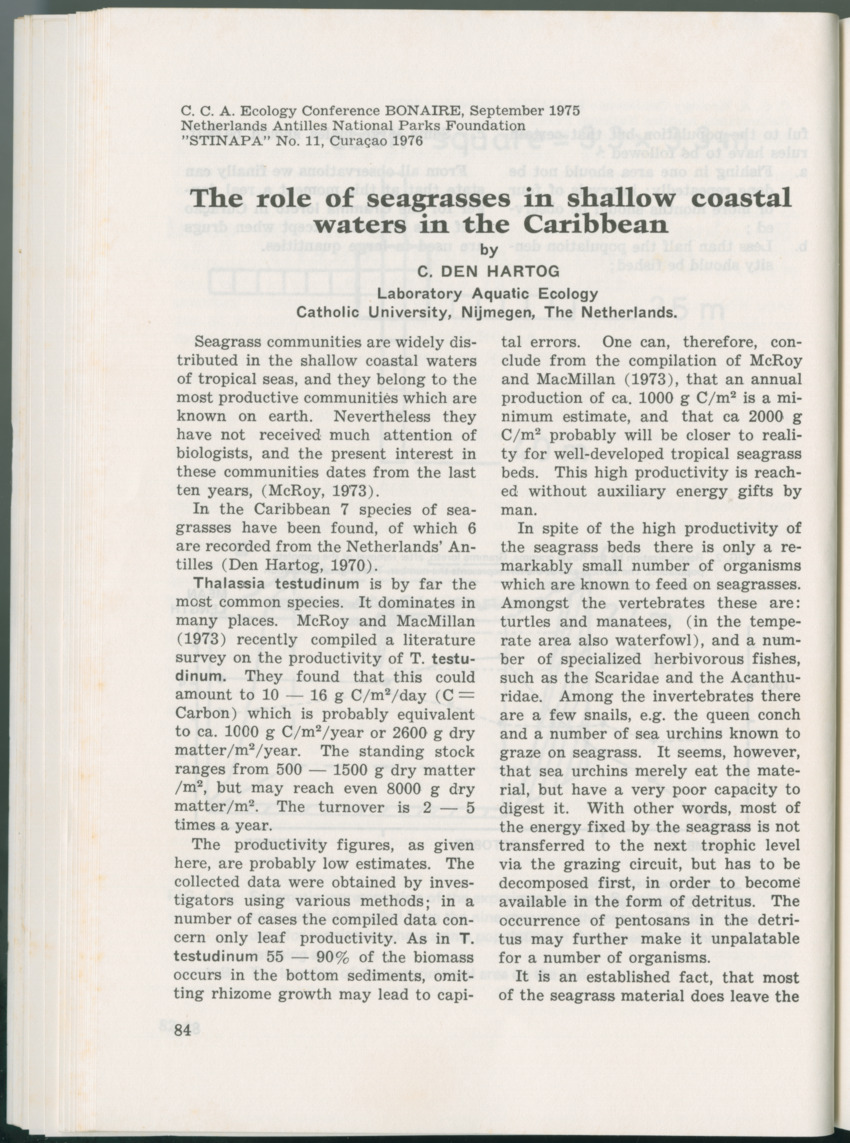Uitgaven Stinapa - No. 11 - Ecology Conference on Flamingoes, Oil Pollution and Reefs, Bonaire 25-28 September 1975 - New Page
