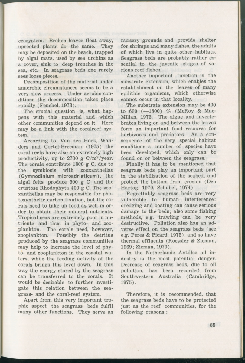Uitgaven Stinapa - No. 11 - Ecology Conference on Flamingoes, Oil Pollution and Reefs, Bonaire 25-28 September 1975 - New Page