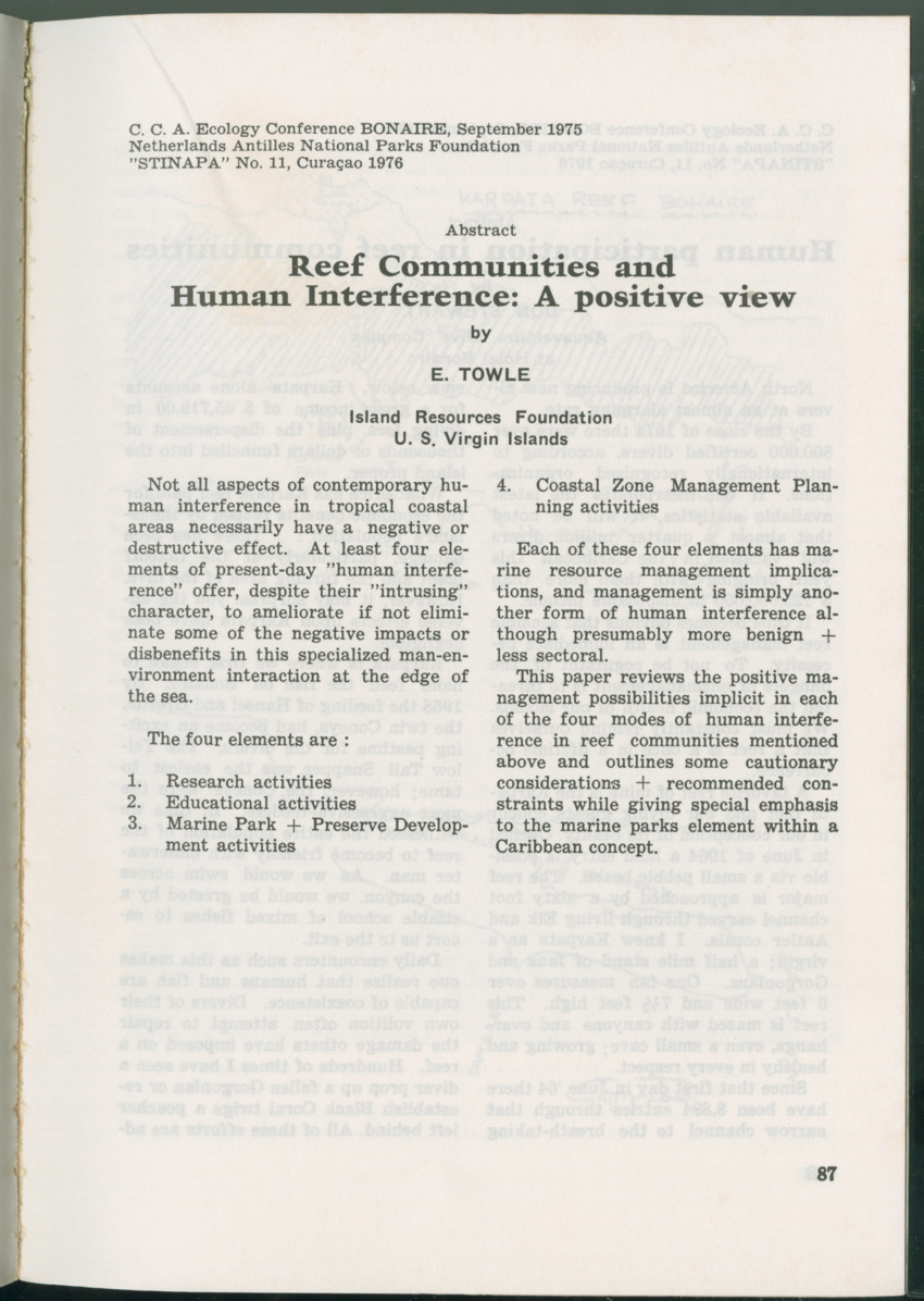 Uitgaven Stinapa - No. 11 - Ecology Conference on Flamingoes, Oil Pollution and Reefs, Bonaire 25-28 September 1975 - New Page