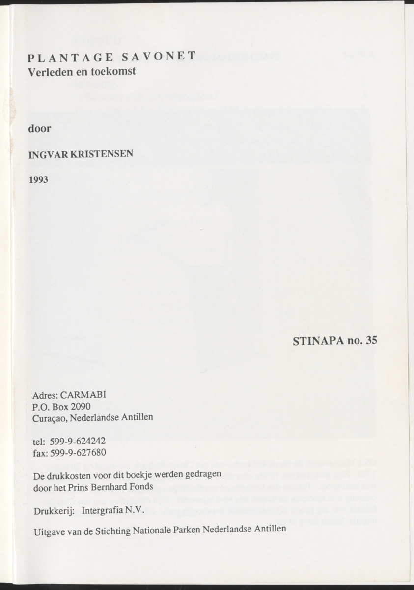 Uitgaven Stinapa - No. 35 - Plantage Savonet, Verleden en toekomst - New Page