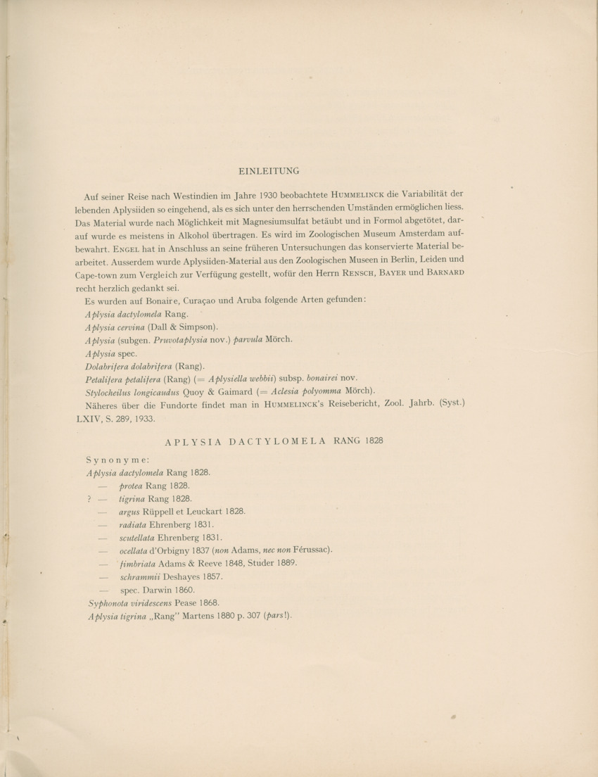 Ueber Westindische Aplysiidae und verwandten anderer gebiete - Capita Zoologica Vol VIII, part 1 (Zoologische Ergebnisse einer Reise nach Bonaire, Curacao und Aruba, nr 23) - New Page