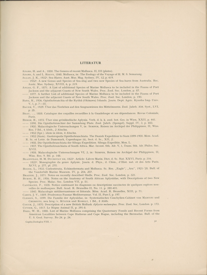 Ueber Westindische Aplysiidae und verwandten anderer gebiete - Capita Zoologica Vol VIII, part 1 (Zoologische Ergebnisse einer Reise nach Bonaire, Curacao und Aruba, nr 23) - New Page