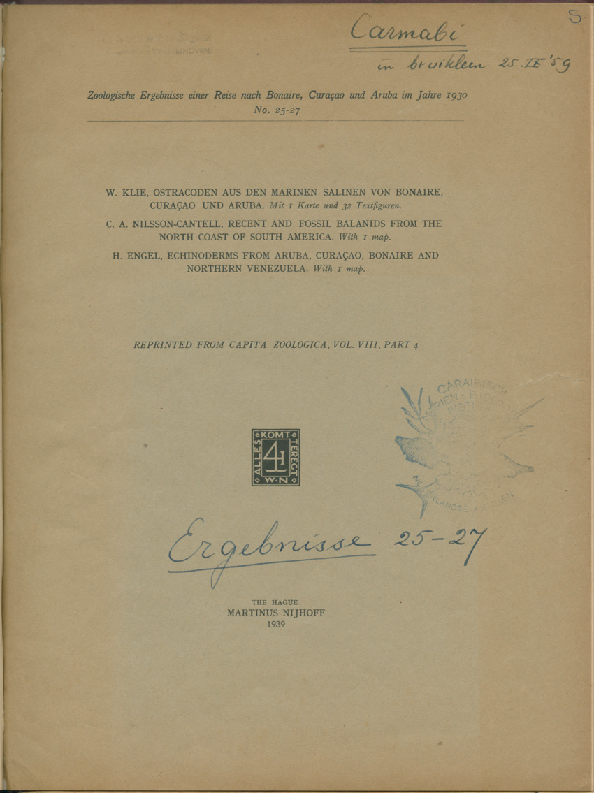 Ostracoden aus den marinen salinen von Bonaire, Curacao und Aruba - Capita Zoologica Vol VIII, part 4 (Zoologische Ergebnisse einer Reise nach Bonaire, Curacao und Aruba, nr 25) - New Page