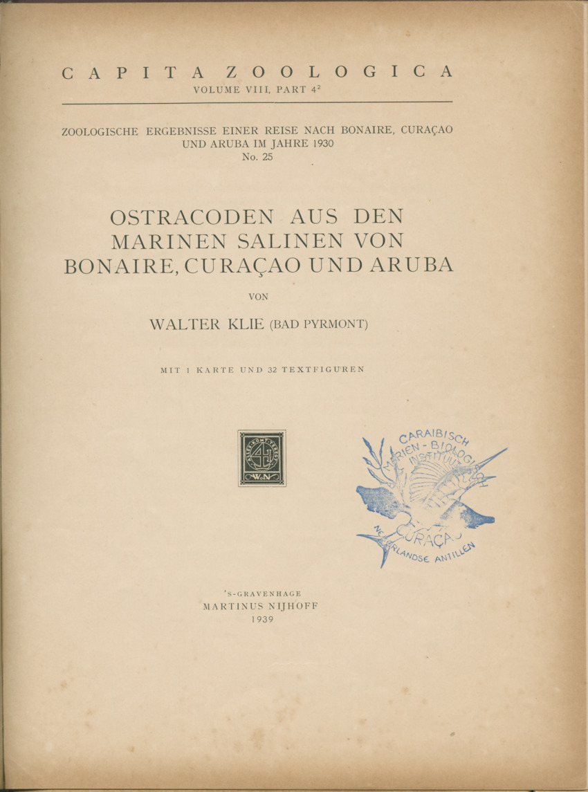 Ostracoden aus den marinen salinen von Bonaire, Curacao und Aruba - Capita Zoologica Vol VIII, part 4 (Zoologische Ergebnisse einer Reise nach Bonaire, Curacao und Aruba, nr 25) - New Page