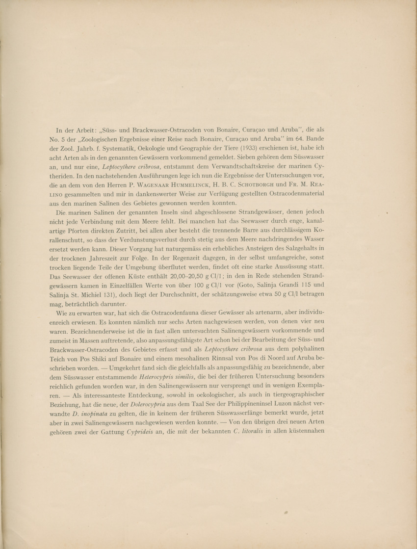 Ostracoden aus den marinen salinen von Bonaire, Curacao und Aruba - Capita Zoologica Vol VIII, part 4 (Zoologische Ergebnisse einer Reise nach Bonaire, Curacao und Aruba, nr 25) - New Page