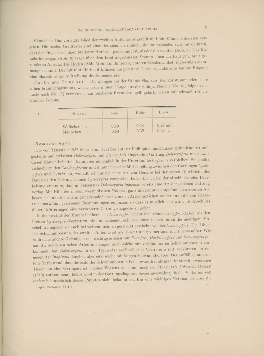 Ostracoden aus den marinen salinen von Bonaire, Curacao und Aruba - Capita Zoologica Vol VIII, part 4 (Zoologische Ergebnisse einer Reise nach Bonaire, Curacao und Aruba, nr 25) - New Page