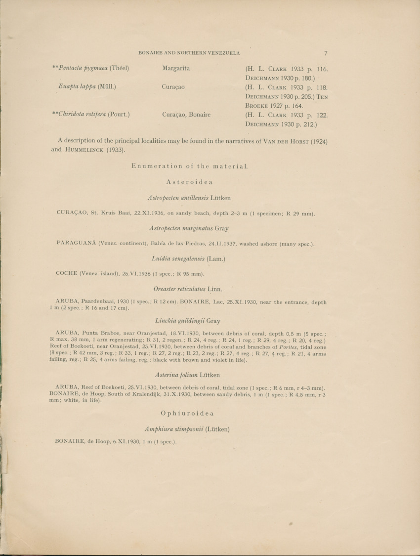 Echinoderms from Aruba, Curacao, Bonaire and Northern Venezuela - Capita Zoologica Vol VIII, part 4-4 (Zoologische Ergebnisse einer Reise nach Bonaire, Curacao und Aruba, nr 27) - New Page
